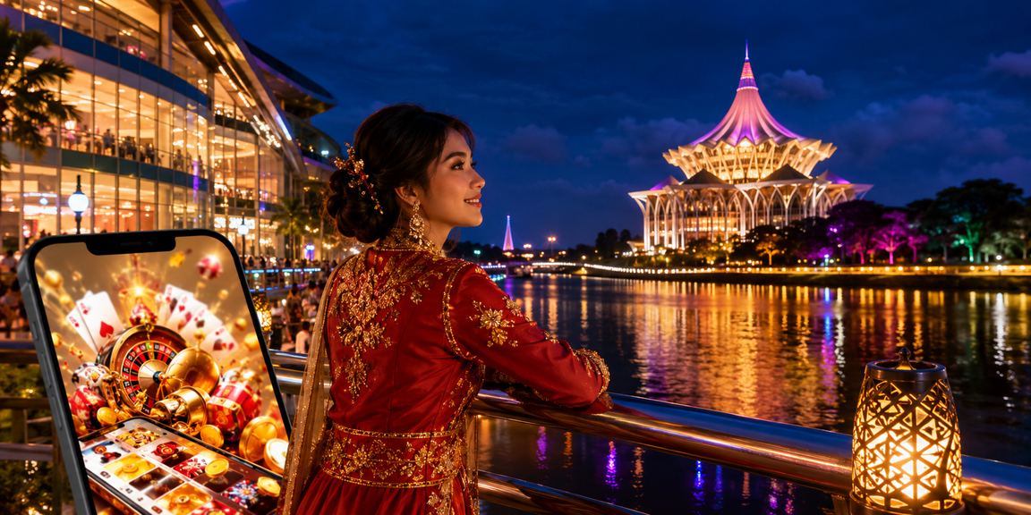 A player enjoying the mobile casino during Hari Raya in Kuching